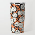 Blooming Abstract White and Orange Allium Flowers on Black Travel Mug Gallery Image 1