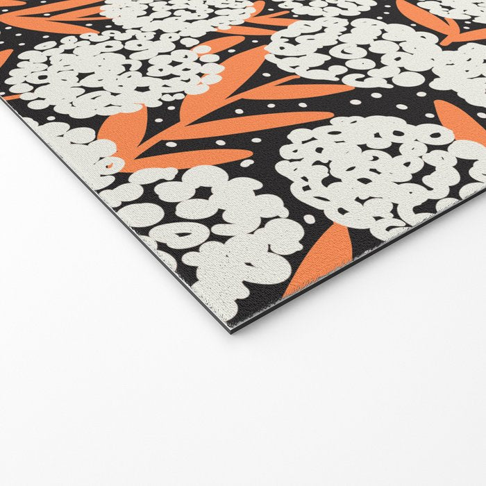 Blooming Abstract White and Orange Allium Flowers on Black Welcome Mat Gallery Image 2