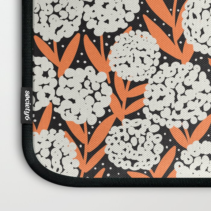 Blooming Abstract White and Orange Allium Flowers on Black Laptop Sleeve Gallery Image 3