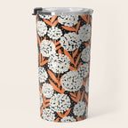 Blooming Abstract White and Orange Allium Flowers on Black Travel Mug Gallery Image 3
