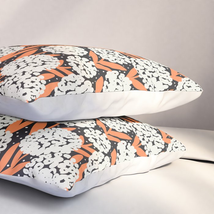 Blooming Abstract White and Orange Allium Flowers on Black Pillow Sham Gallery Image 3