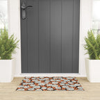 Blooming Abstract White and Orange Allium Flowers on Black Welcome Mat Gallery Image 3