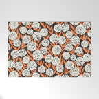 Blooming Abstract White and Orange Allium Flowers on Black Welcome Mat Gallery Image 1