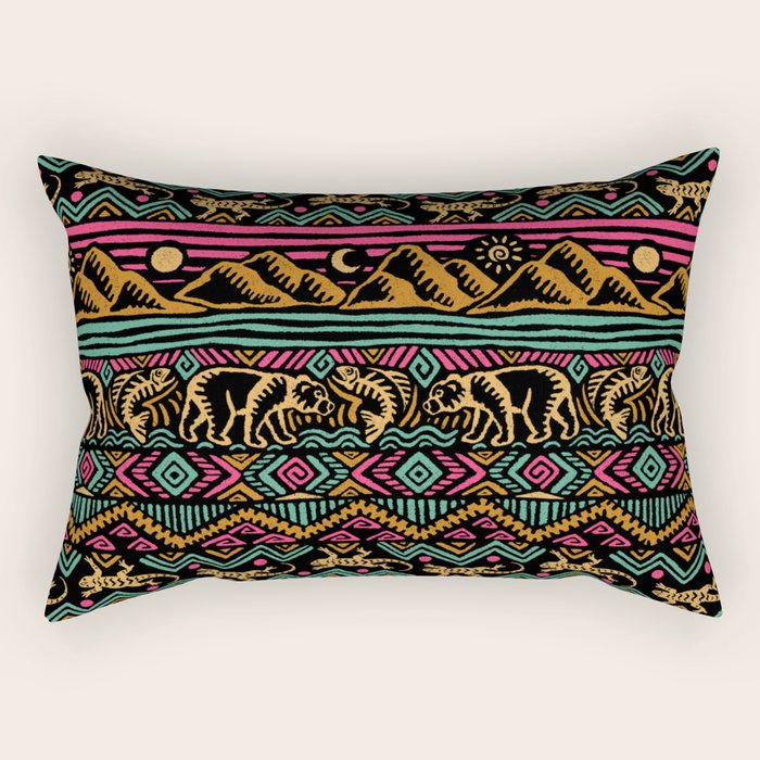 Mangatsika Mountain Stripe - Gold, pink, and teal Rectangular Pillow Gallery Image 1