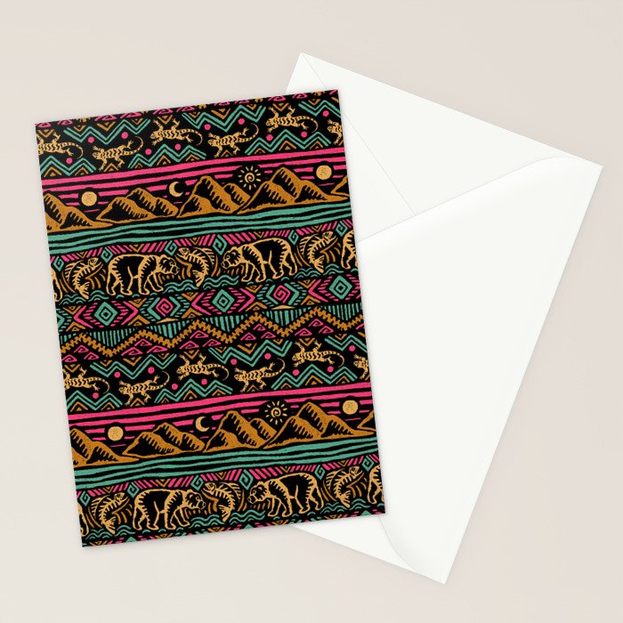 Mangatsika Mountain Stripe - Gold, pink, and teal Stationery Card Gallery Image 2