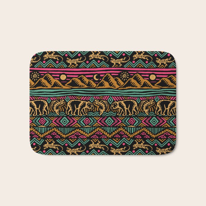 Mangatsika Mountain Stripe - Gold, pink, and teal Bath Mat Gallery Image 1