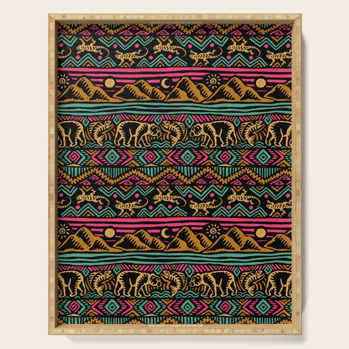 Mangatsika Mountain Stripe - Gold, pink, and teal Serving Tray Gallery Image 1