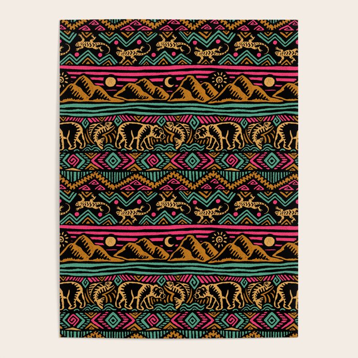 Mangatsika Mountain Stripe - Gold, pink, and teal Poster Gallery Image 4