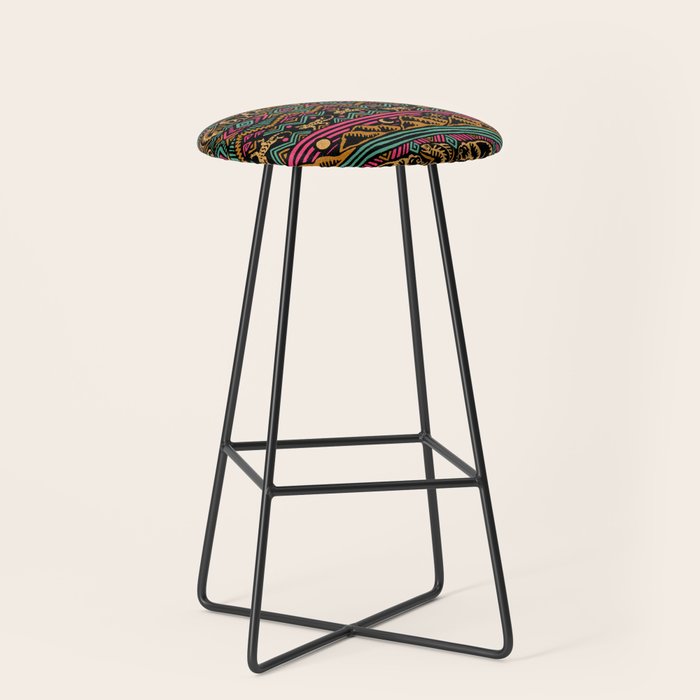 Mangatsika Mountain Stripe - Gold, pink, and teal Stool Gallery Image 1