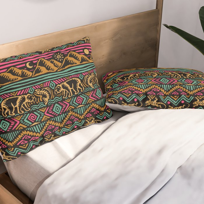 Mangatsika Mountain Stripe - Gold, pink, and teal Pillow Sham Gallery Image 2