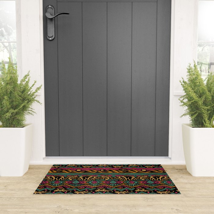 Mangatsika Mountain Stripe - Gold, pink, and teal Welcome Mat Gallery Image 3