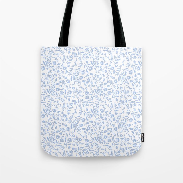 Ditsy Toile Floral Blue and White Tote Bag Gallery Image 1