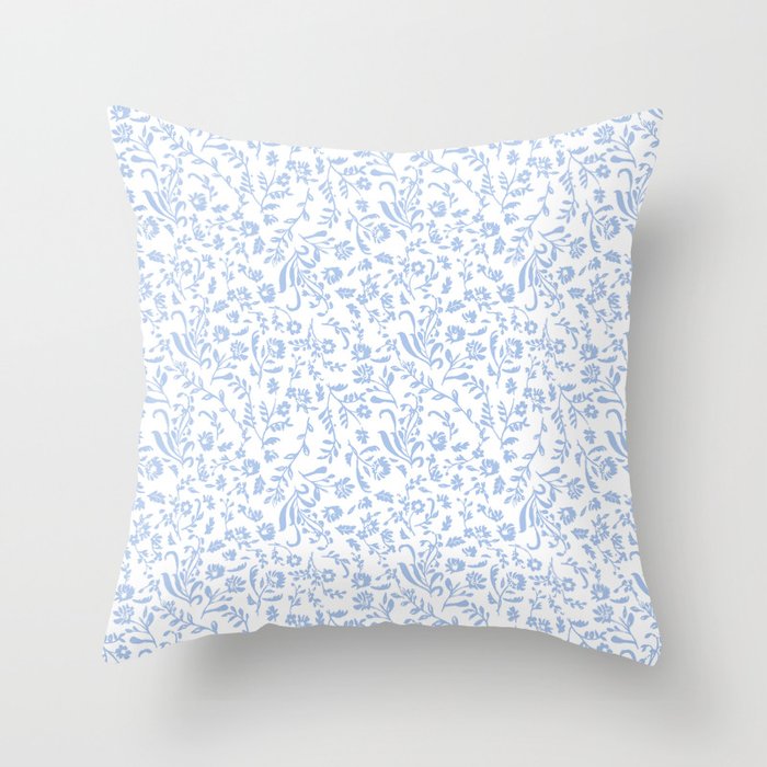 Ditsy Toile Floral Blue and White Throw Pillow Gallery Image 6