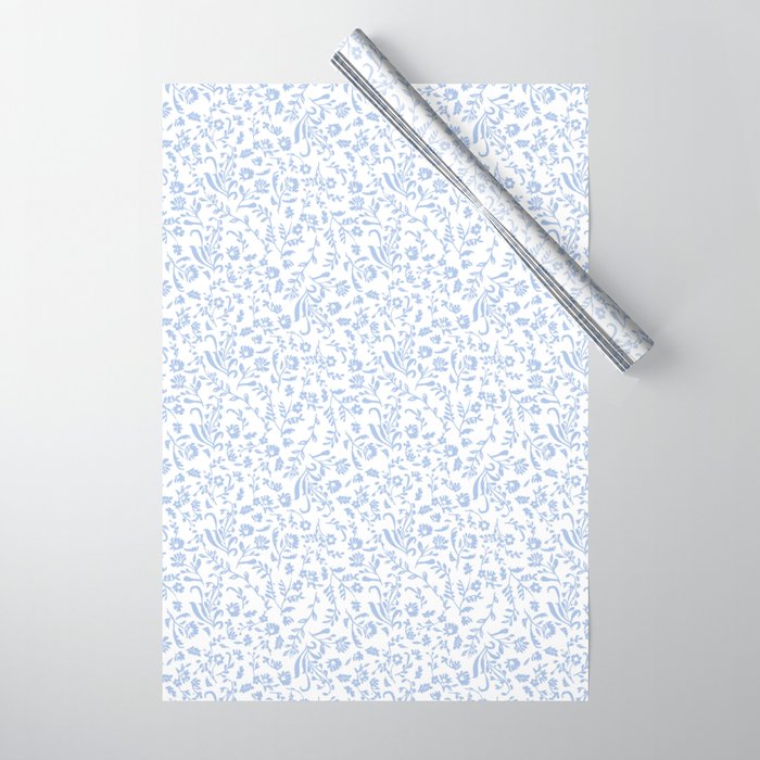 Ditsy Toile Floral Blue and White Wrapping Paper Gallery Image 1