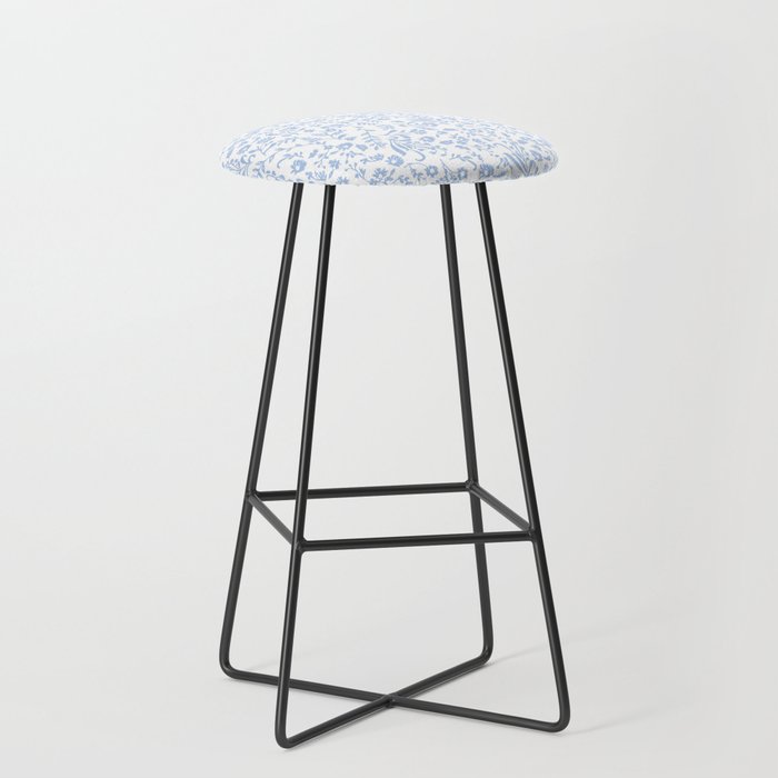 Ditsy Toile Floral Blue and White Stool Gallery Image 1