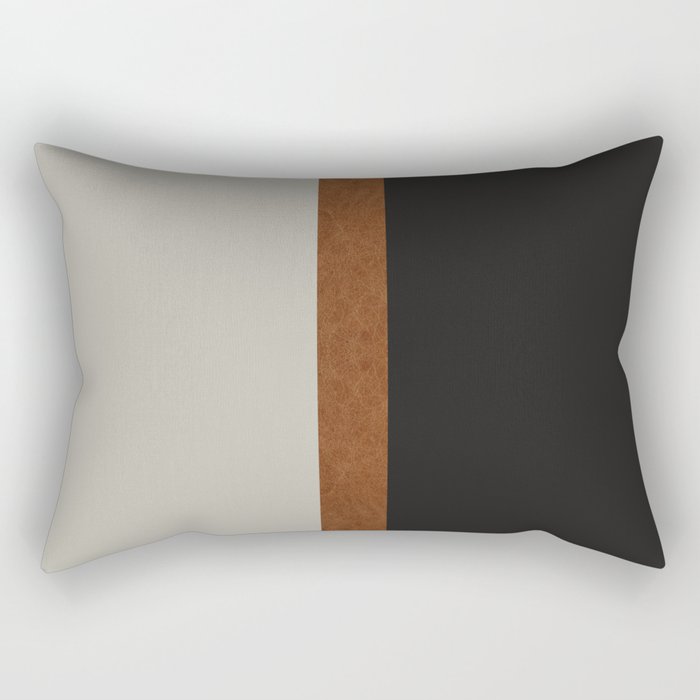 Scandinavian Modern Black Beige Leather Print Rectangular Pillow Gallery Image 1