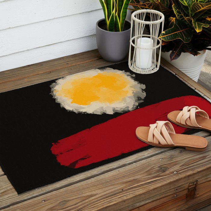 Zen abstract minimal red yellow and black Outdoor Rug Gallery Image 2
