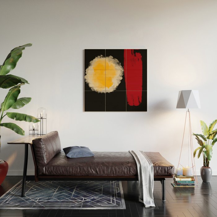 Zen abstract minimal red yellow and black Wood Wall Art Gallery Image 2