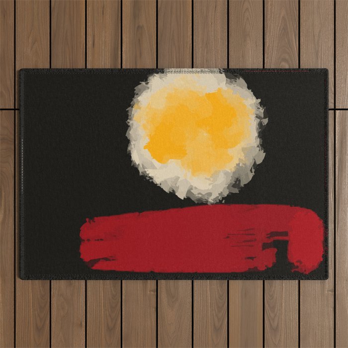 Zen abstract minimal red yellow and black Outdoor Rug Gallery Image 1