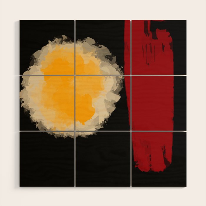 Zen abstract minimal red yellow and black Wood Wall Art Gallery Image 1