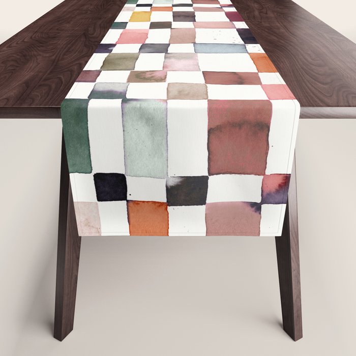 Watercolor Fall Checker Rustic Earthy Table Runner Gallery Image 1