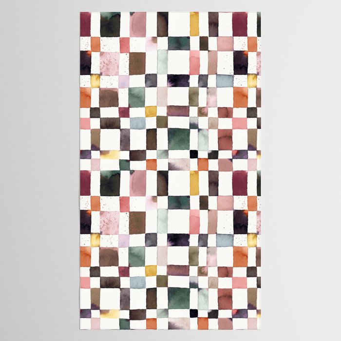 Watercolor Fall Checker Rustic Earthy Tablecloth Gallery Image 2