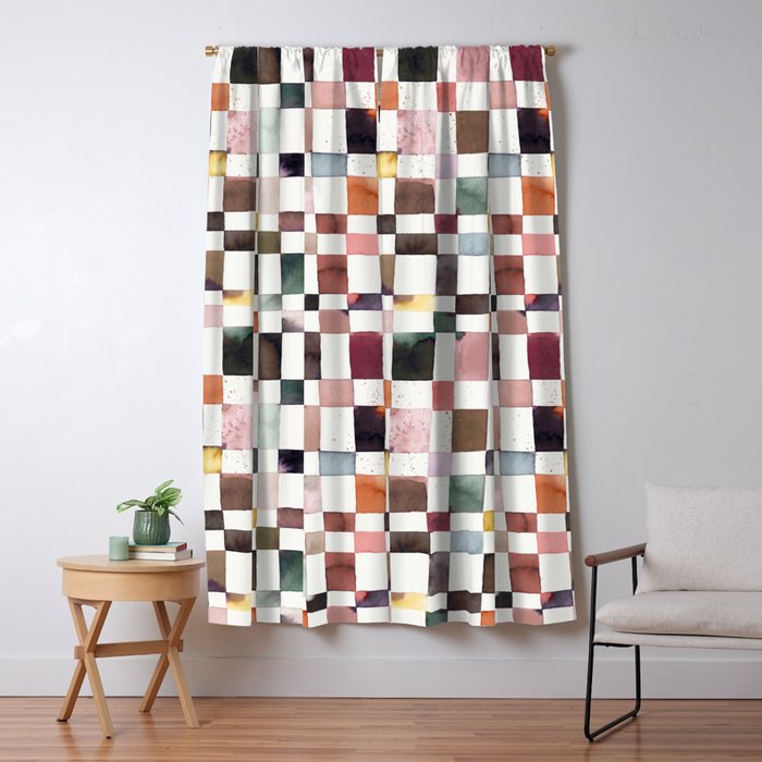 Watercolor Fall Checker Rustic Earthy Window Curtain Gallery Image 5
