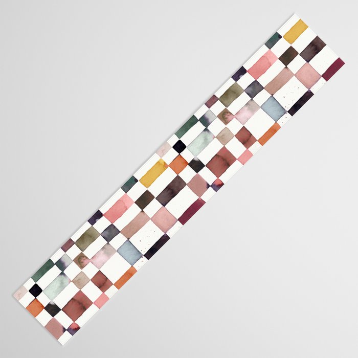 Watercolor Fall Checker Rustic Earthy Table Runner Gallery Image 3