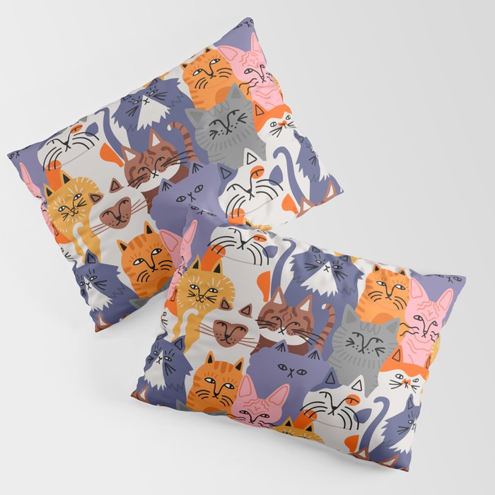 Funny diverse cat crowd character cartoon background Pillow Sham Gallery Image 1