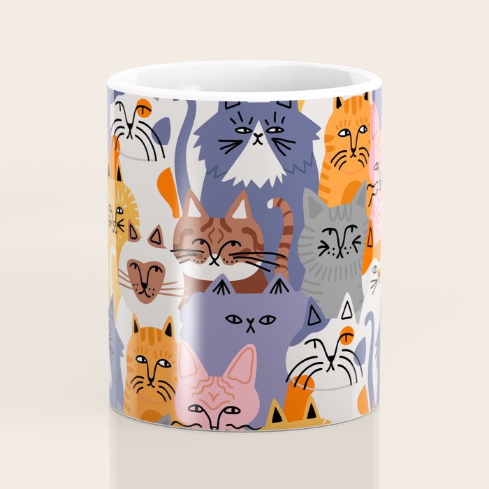 Funny diverse cat crowd character cartoon background Coffee Mug Gallery Image 4