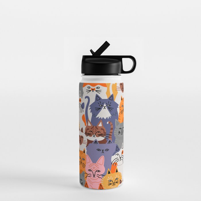 Funny diverse cat crowd character cartoon background Water Bottle Gallery Image 1