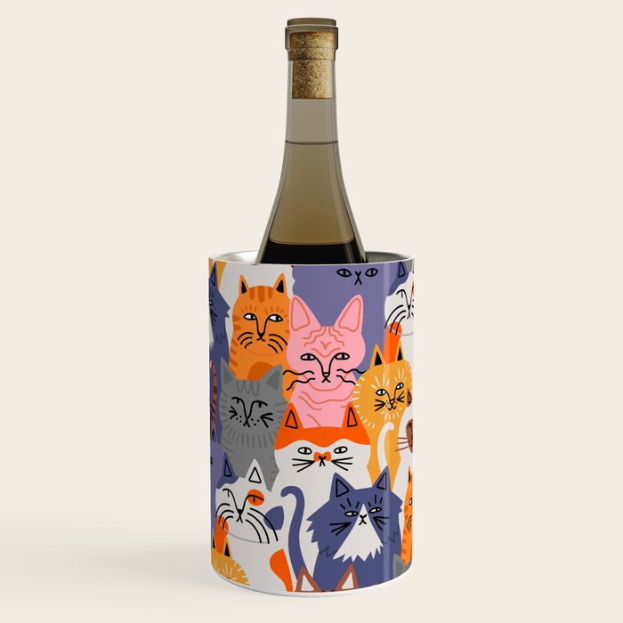 Funny diverse cat crowd character cartoon background Wine Chiller Gallery Image 3