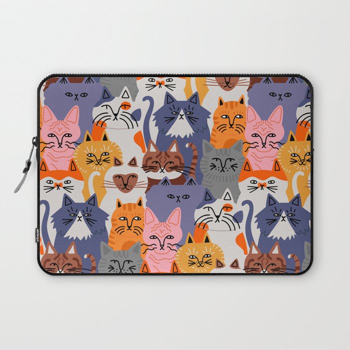 Funny diverse cat crowd character cartoon background Laptop Sleeve Gallery Image 1