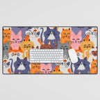 Funny diverse cat crowd character cartoon background Desk Mat Gallery Image 1