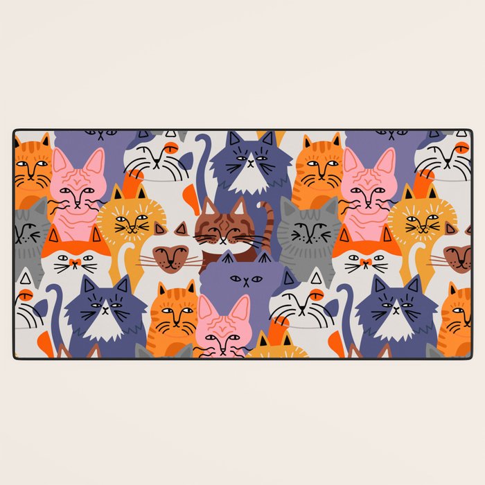 Funny diverse cat crowd character cartoon background Desk Mat Gallery Image 3