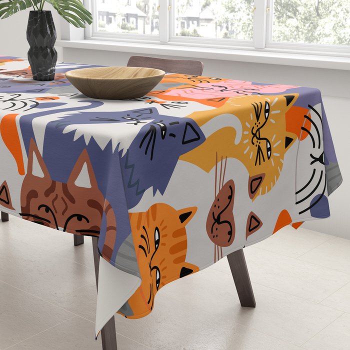 Funny diverse cat crowd character cartoon background Tablecloth Gallery Image 3