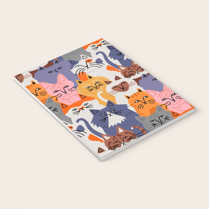 Funny diverse cat crowd character cartoon background Notebook Gallery Image 3