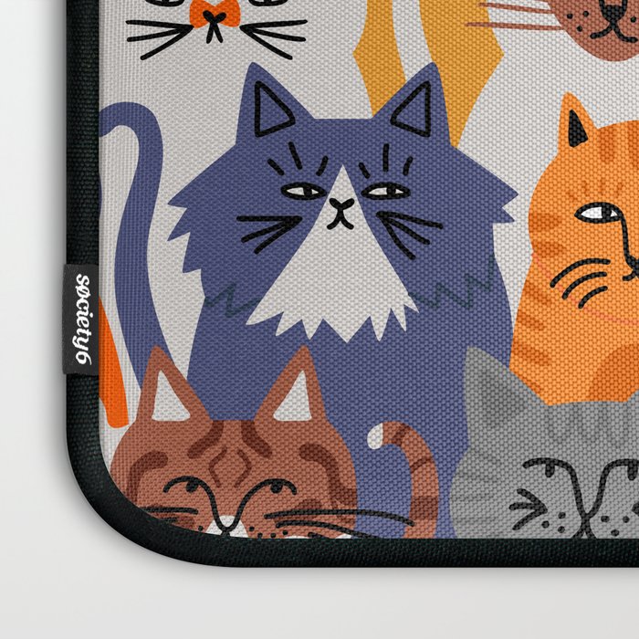 Funny diverse cat crowd character cartoon background Laptop Sleeve Gallery Image 3