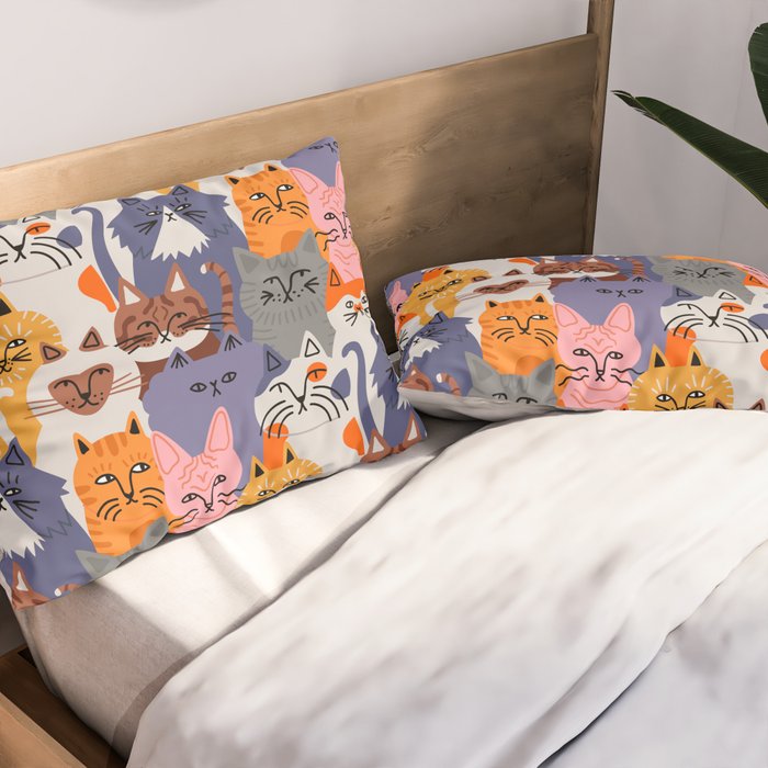 Funny diverse cat crowd character cartoon background Pillow Sham Gallery Image 2