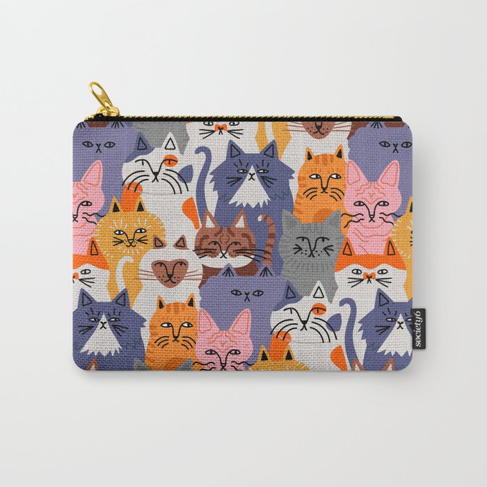 Funny diverse cat crowd character cartoon background Carry All Pouch Gallery Image 1