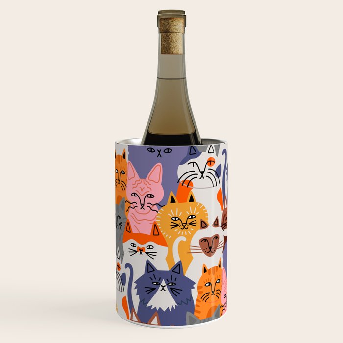 Funny diverse cat crowd character cartoon background Wine Chiller Gallery Image 2