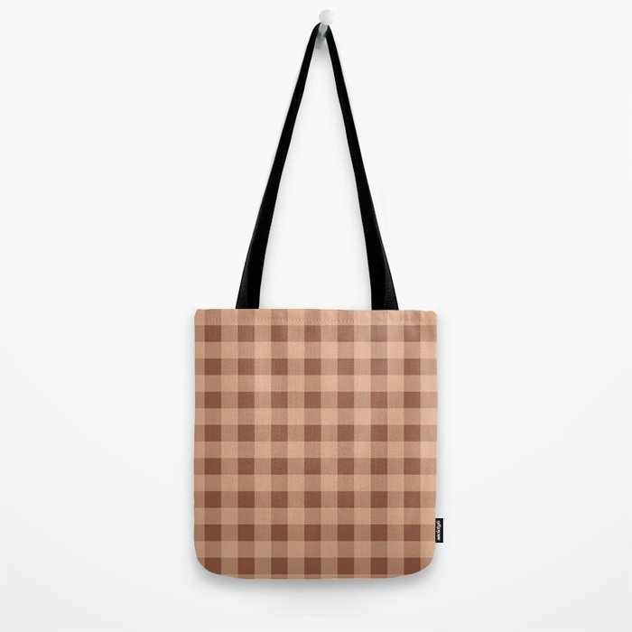 Gingham Large Brown Dark Light Tan Tote Bag Gallery Image 2