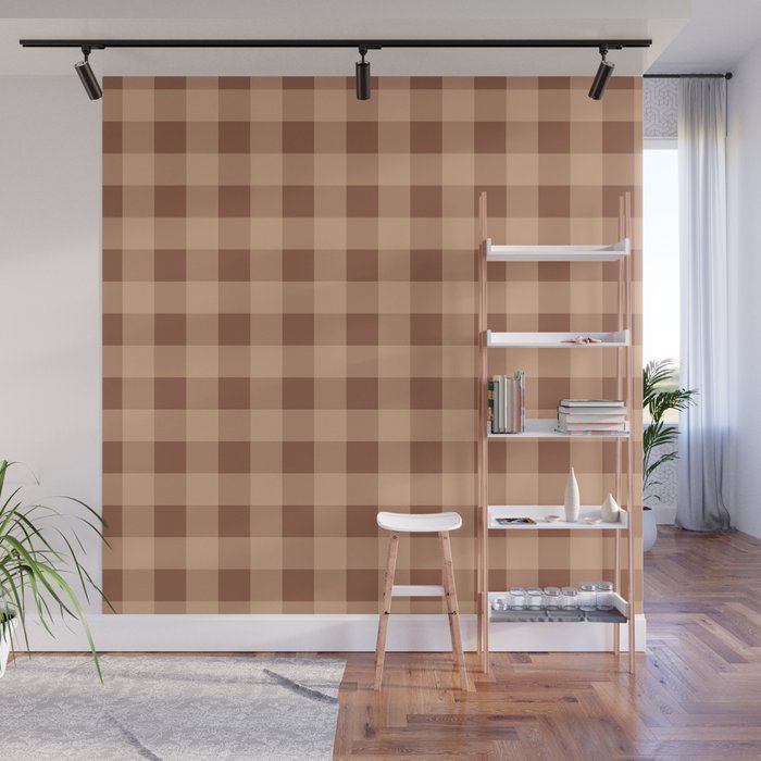 Gingham Large Brown Dark Light Tan Wall Mural Gallery Image 1