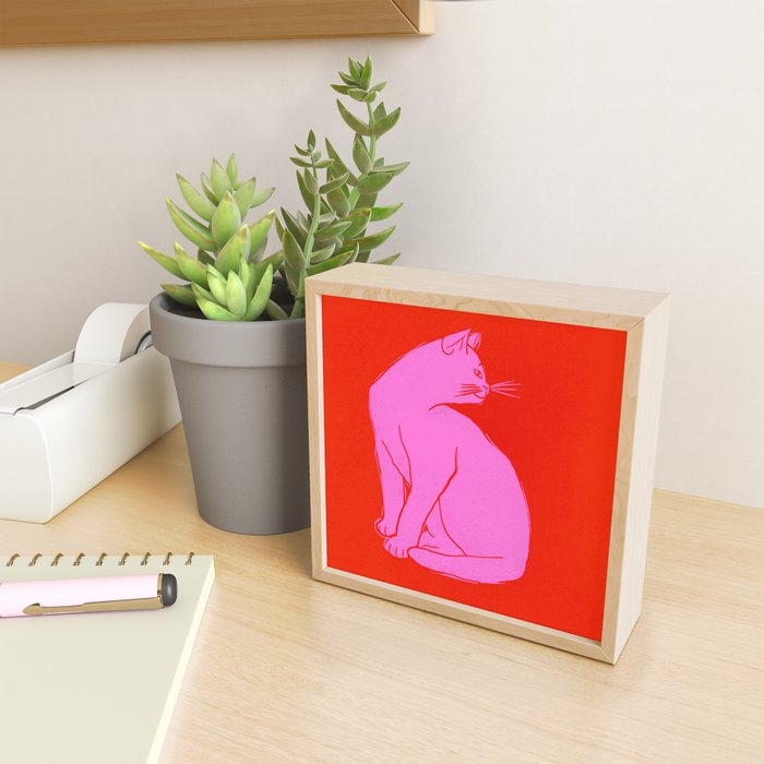 Pink Color Block Cat Mini Art Print Gallery Image 2