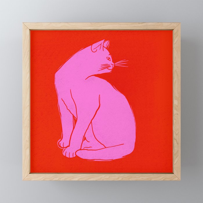 Pink Color Block Cat Mini Art Print Gallery Image 1