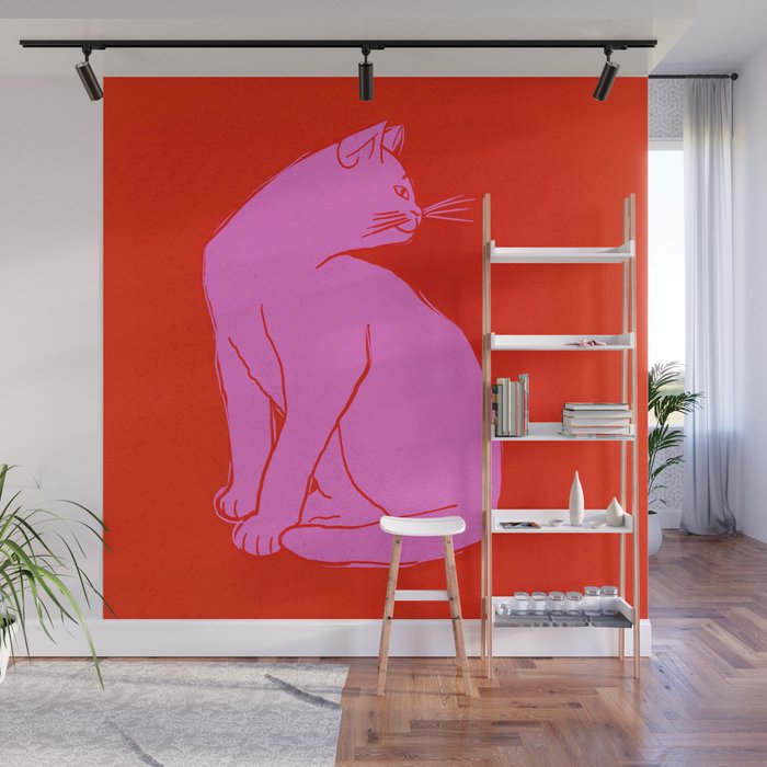 Pink Color Block Cat Wall Mural Gallery Image 1