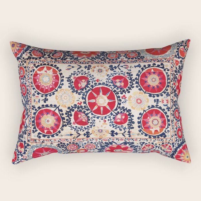 Shakhrisyabz Suzani Southwest Uzbekistan Embroidery Print Rectangular Pillow Gallery Image 2