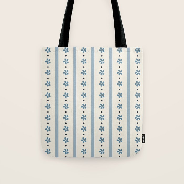 Blue And Cream Stripes And Flowers Tote Bag Gallery Image 1