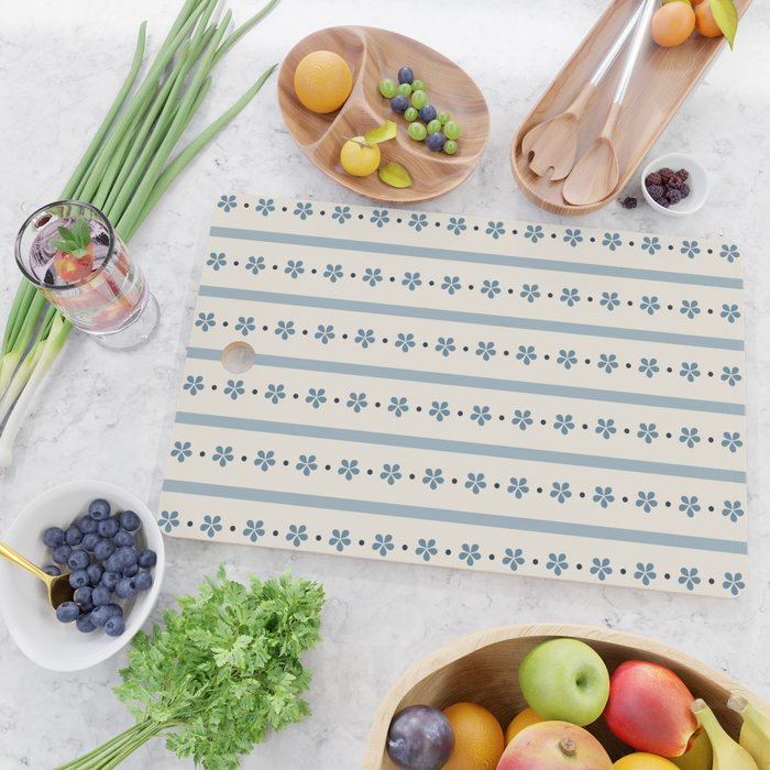 Blue And Cream Stripes And Flowers Cutting Board Gallery Image 2
