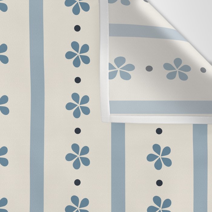 Blue And Cream Stripes And Flowers Wall Tapestry Gallery Image 3